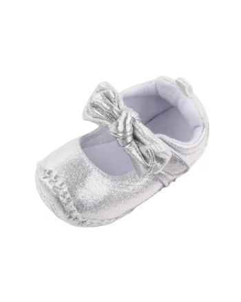 Pantofi  Argintii Cu Fundita Pentru Fetite, Textil