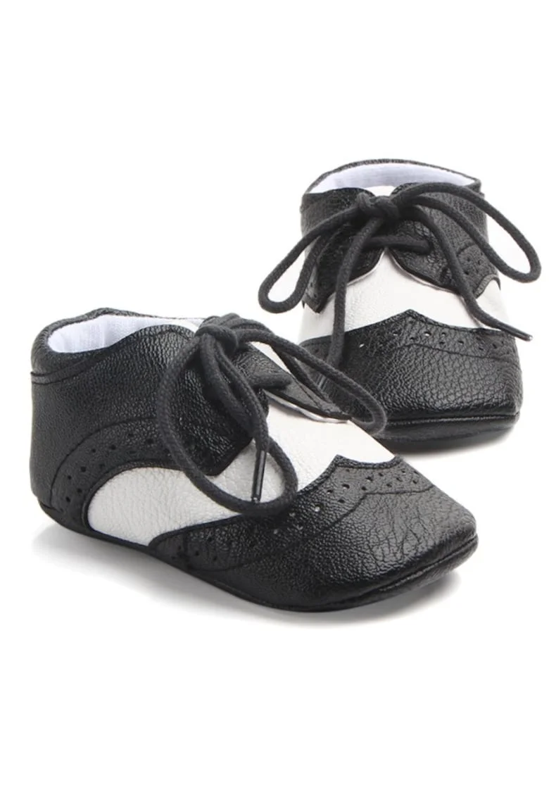 Pantofiori IDD0772-1-r1 pentru bebelusi, alb cu negru
