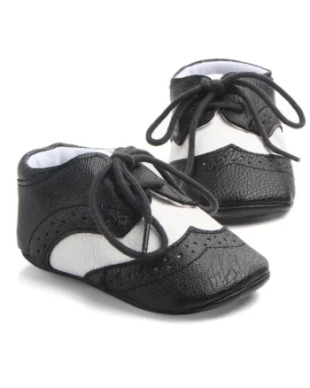 Pantofiori IDD0772-1-r1 pentru bebelusi, alb cu negru