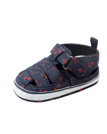 Pantofi Decupati  Pentru Baietei, Ancore, Velcro, Bleumarin