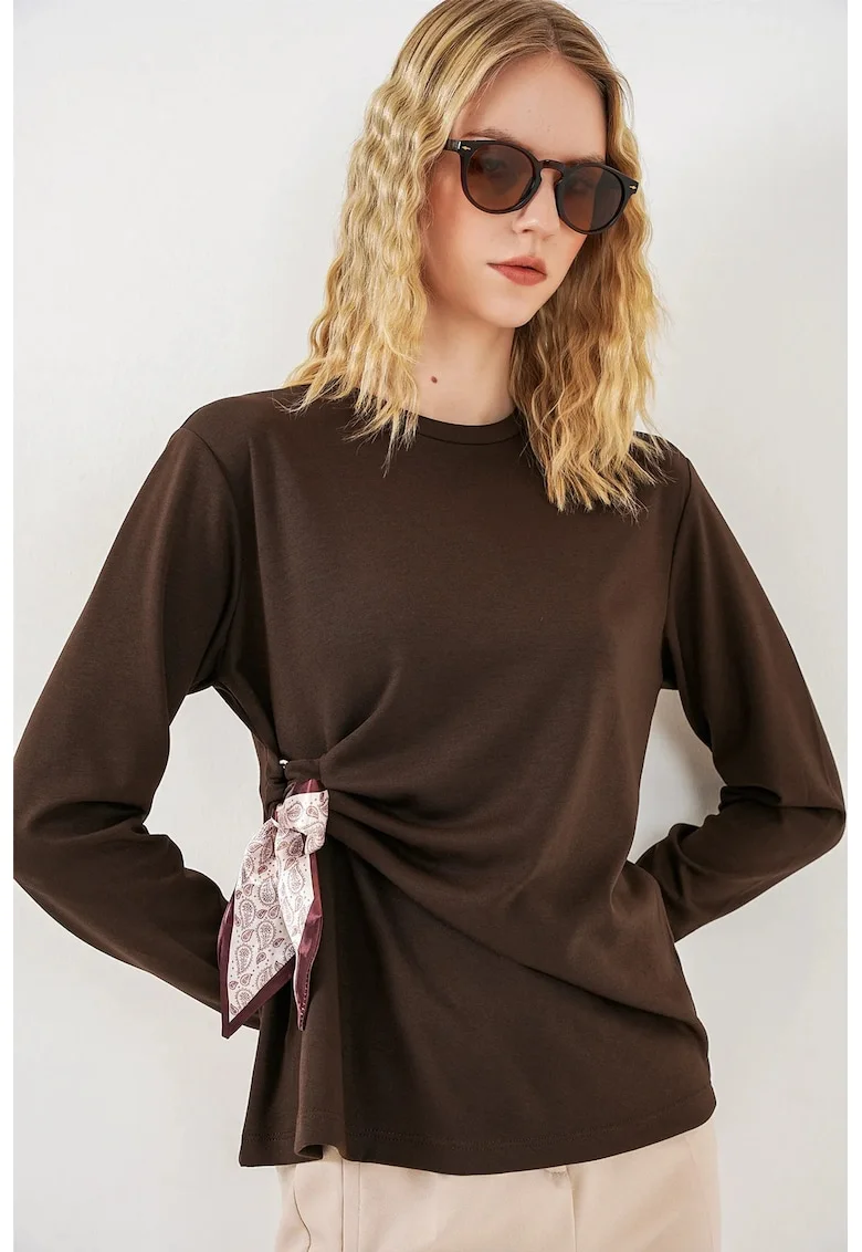 Bluze dama,  Bluza BDART, maneca lunga, maro cafea, viscoza/poliester/elastan