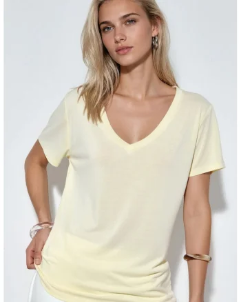 Bluza  casual, maneca scurta, crem natural, modal si poliester