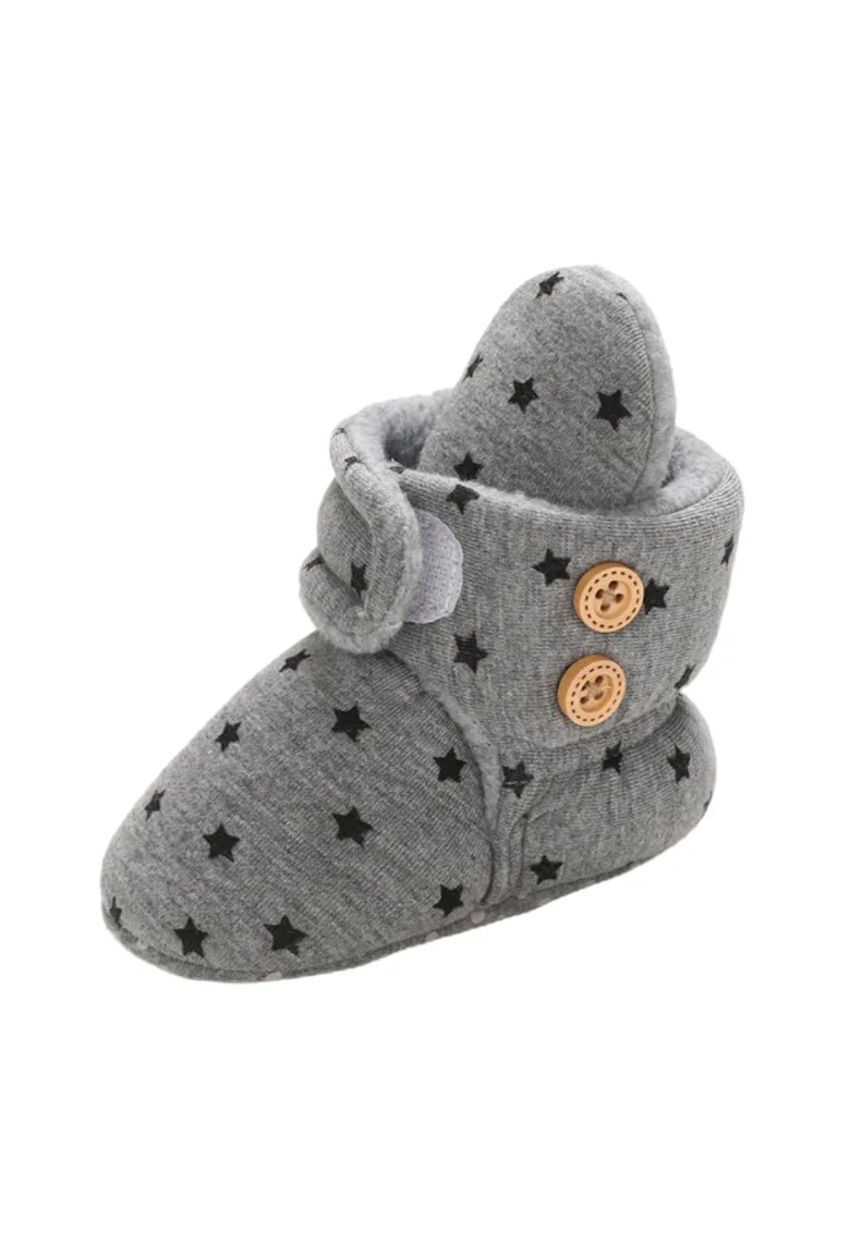Cizme  Cu Stelute Negre Si Cu Nasturei, Peste glezna, Textil, Baieti, Velcro, Gri