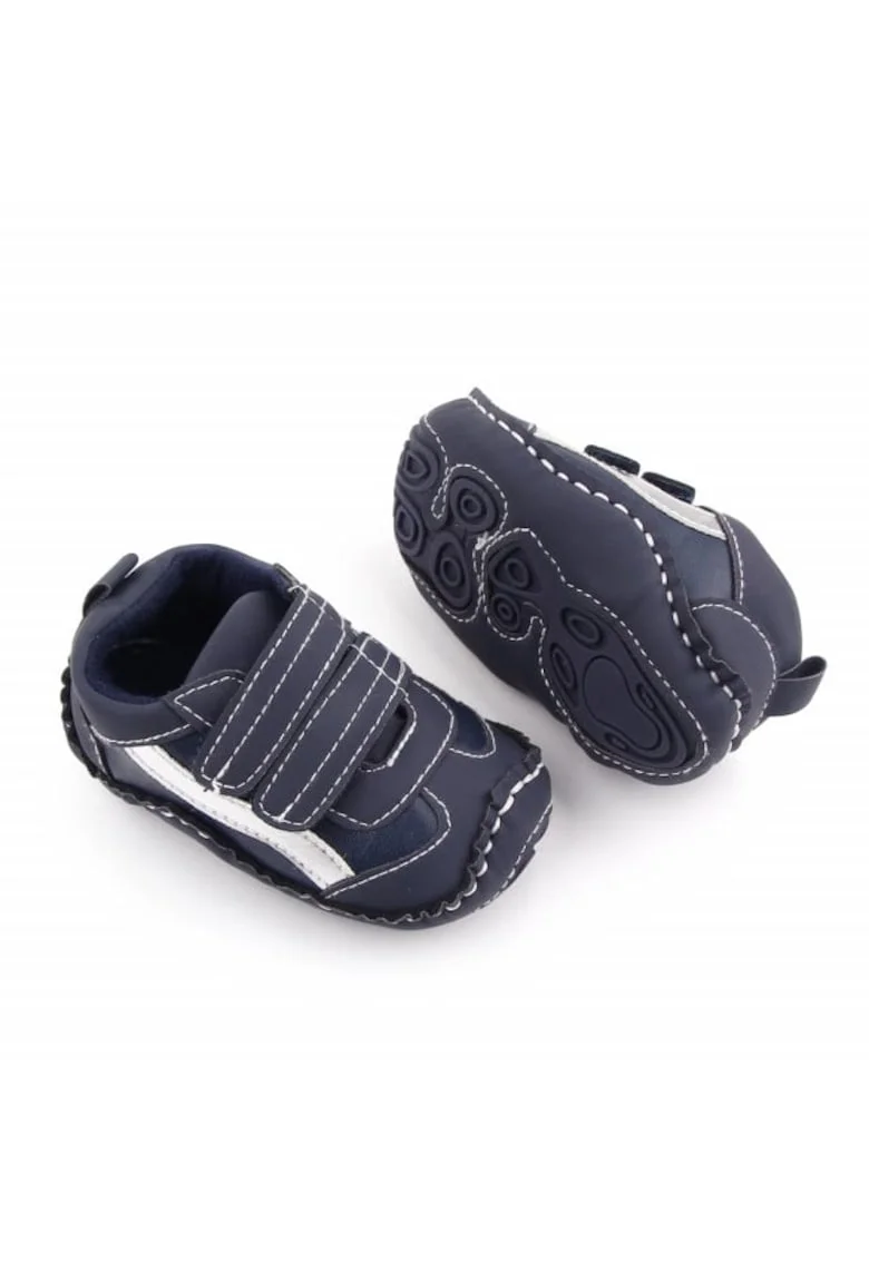 Pantofi sport  Model AL 19655 cu dunga argintie, Pentru bebelusi, Textil, Baieti, 3-6 luni, Bleumarin,