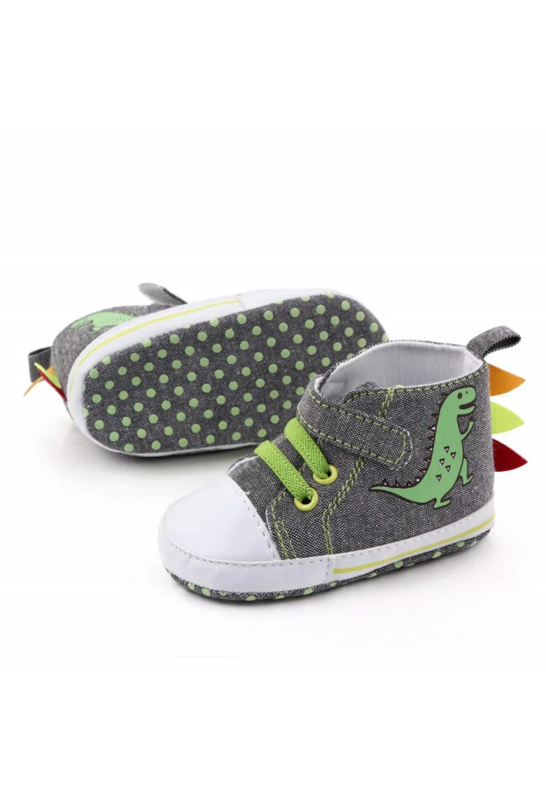 Tenisi  Model Dino, Casual, Textil, Baieti, Siret, Gri, 3-6 luni,
