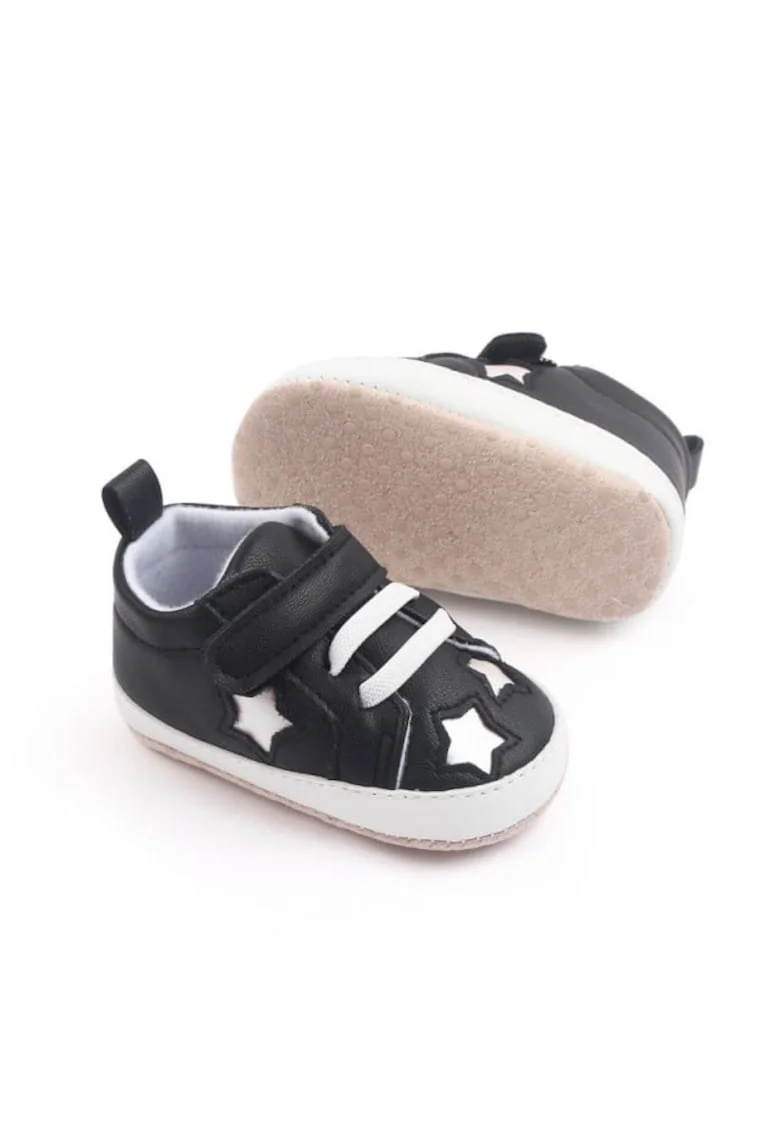 Pantofi sport  Model AL 16845 cu stelute sidefate, Fete, Piele ecologica, Negru, Negru