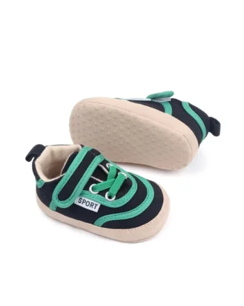Pantofi sport  Model AL 16210 cu insertii verzi, pentru bebelusi, Textil, Negru, Negru