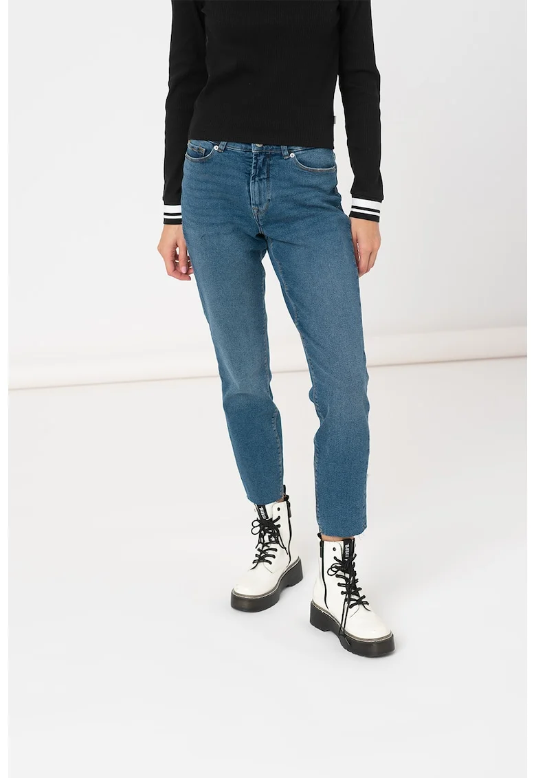 Blugi crop cu talie inalta, Albastru