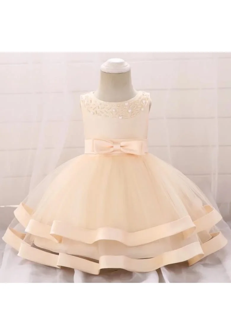 Rochie  De Ocazie, Cu Perlute, Uni, Fara maneca, Ivoire, Ivoire