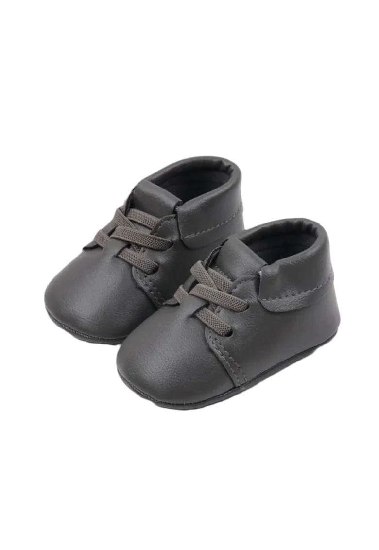 Pantofi  Model Stan, Elegant, Piele ecologica, Baieti, Siret, Gri