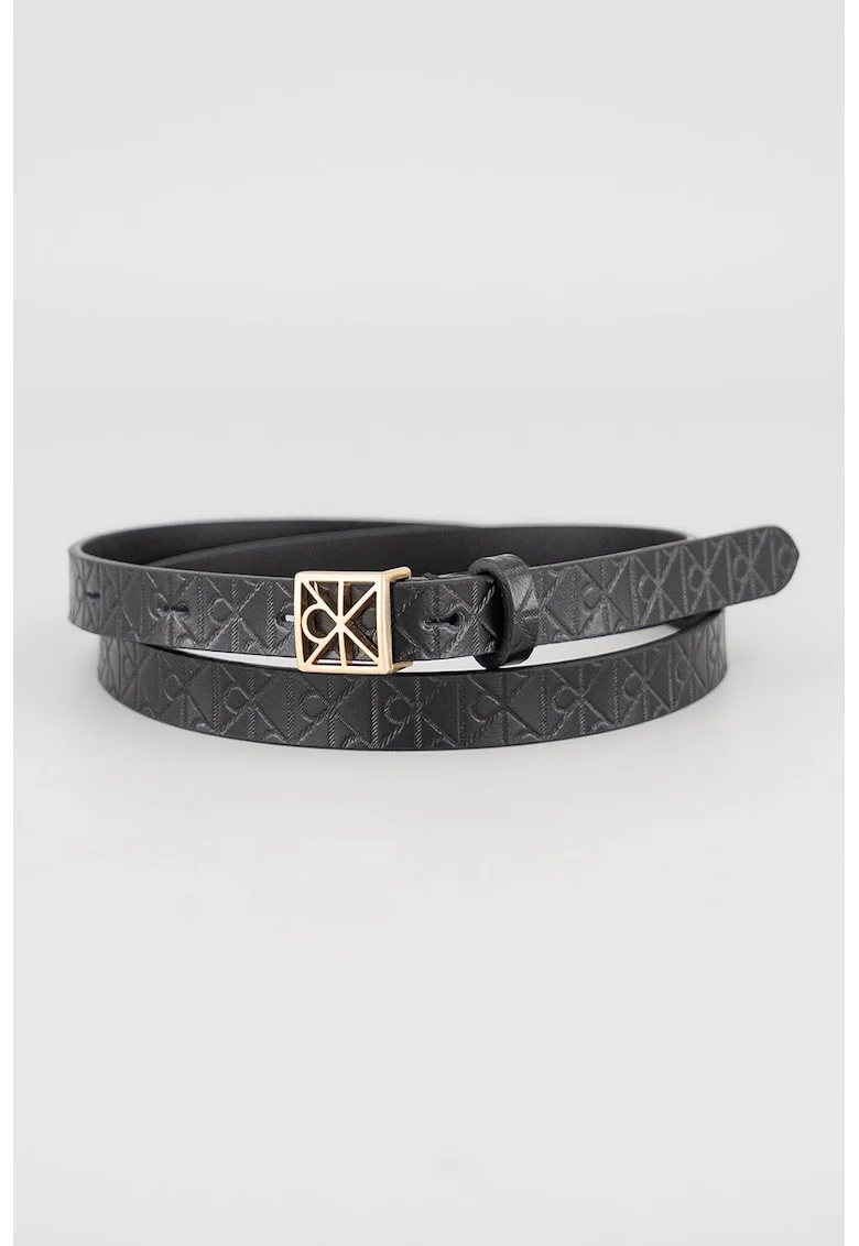 Curea de piele cu model monograma, Auriu/Negru