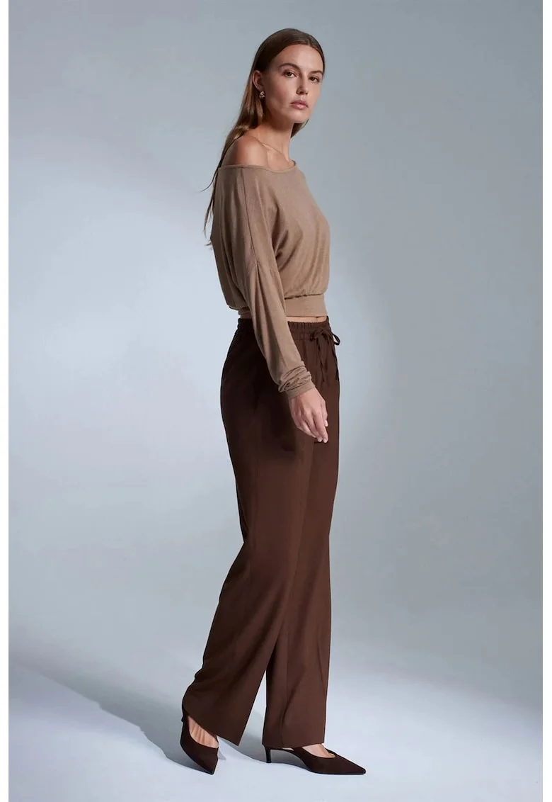 Pantaloni dama,  croiala dreapta, maro castaniu, crep, Maro inchis