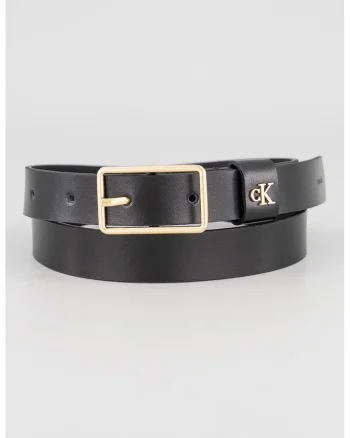 Curea de piele cu detaliu logo, Negru stins
