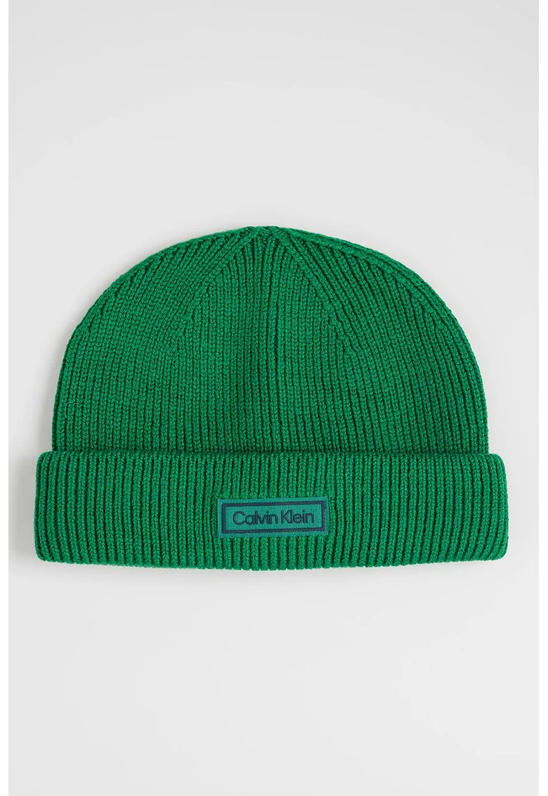Caciula din amestec de lana si casmir cu aplicatie logo discreta, Verde
