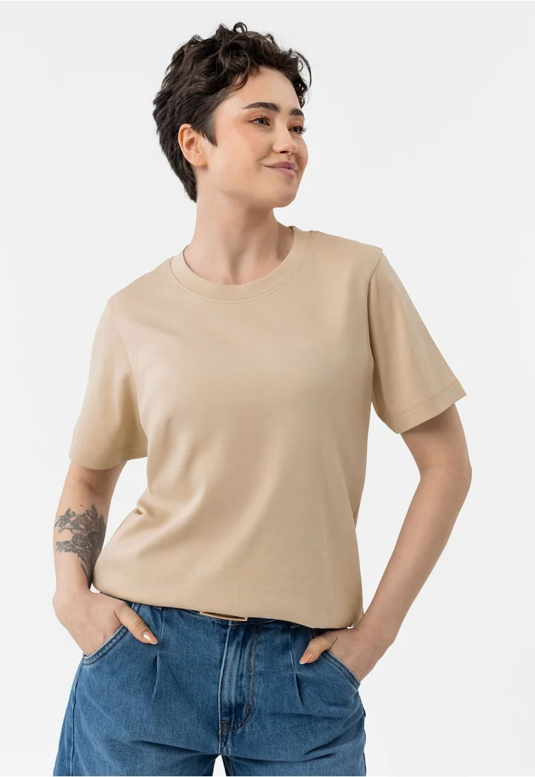 Tricou supradimensionat din bumbac, dama, uni,  T-Leni, bej, Bej