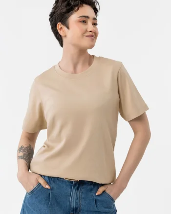 Tricou supradimensionat din bumbac, dama, uni,  T-Leni, bej, Bej