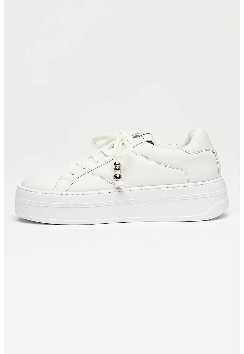 Pantofi sport flatform de piele, Alb optic