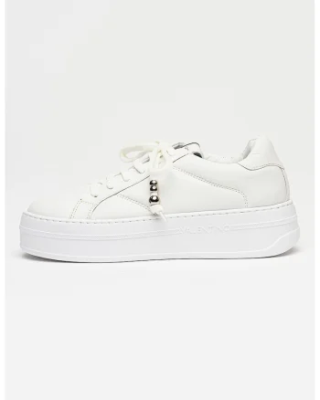 Pantofi sport flatform de piele, Alb optic