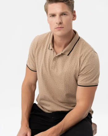 Tricou polo barbati cu model din bumbac, Regular Fit, Volano O-Glacier, bej, Bej