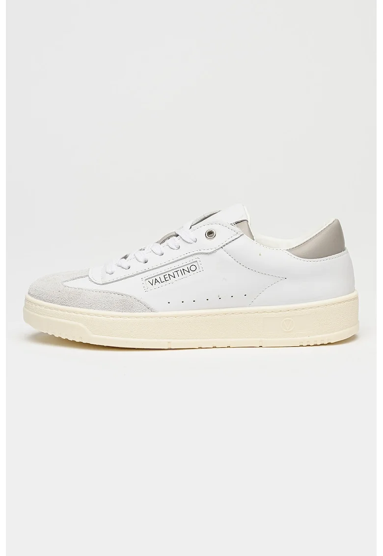 Pantofi sport unisex de piele si piele intoarsa, Gri deschis/Alb optic