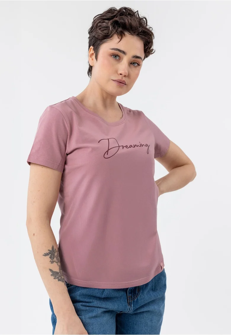 Tricou dama din bumbac cu imprimeu, Regular Fit,  T-Decore, roz,