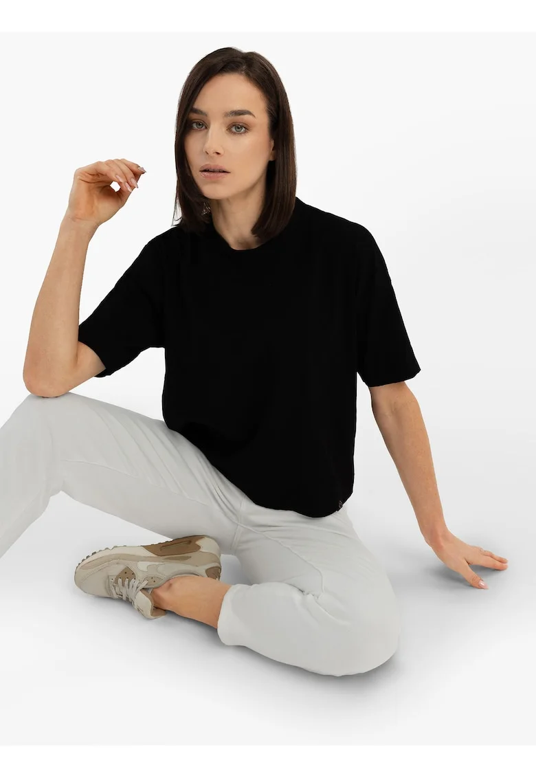 Tricou dama din bumbac cu maneci scurti, Comfort Fit, uni,  T-Flame, negru, XXL
