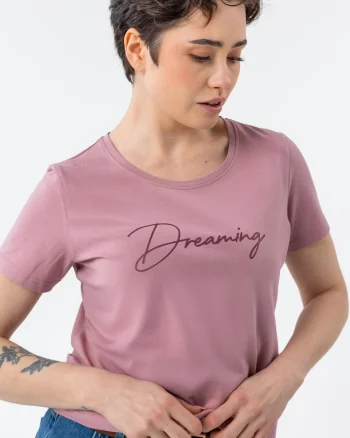 Tricou dama din bumbac cu imprimeu, Regular Fit,  T-Decore, roz,