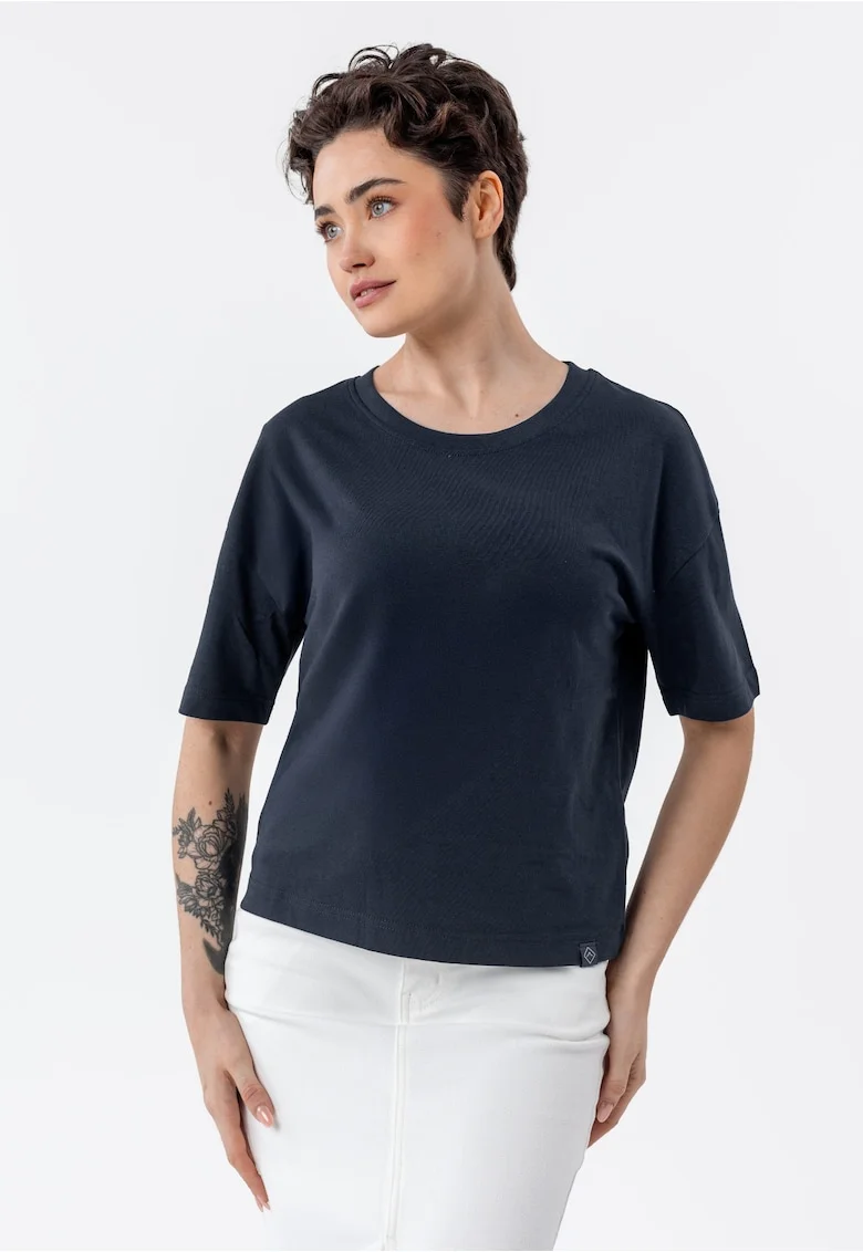 Tricou dama din bumbac, uni, Comfort Fit,  T-Rodos, albastru marin, Bleumarin