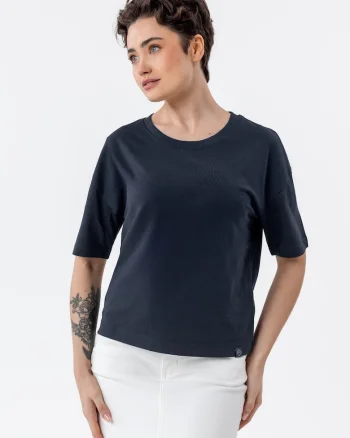 Tricou dama din bumbac, uni, Comfort Fit,  T-Rodos, albastru marin, Bleumarin