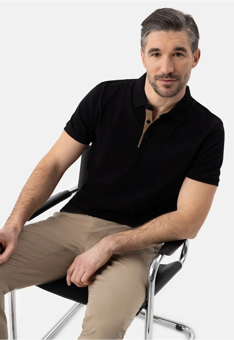 Tricou polo barbati din bumbac, uni, Regular Fit,  O-Molti, negru, Negru