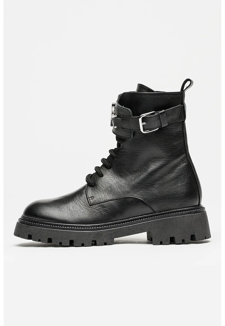 Ghete de piele cu logo, Negru