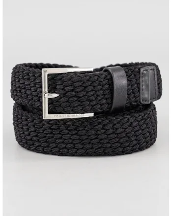 Curea din piele cu model tesut, Negru