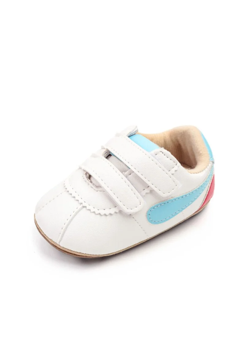 Pantofi Sport  Velcro, Piele ecologica, Alb/Albastru deschis