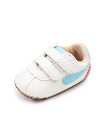 Pantofi Sport  Velcro, Piele ecologica, Alb/Albastru deschis