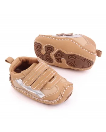 Pantofi sport  Model AL 19648 cu dunga argintie, Pentru bebelusi, Textil, Baieti, 3-6, Crem, 18, Crem