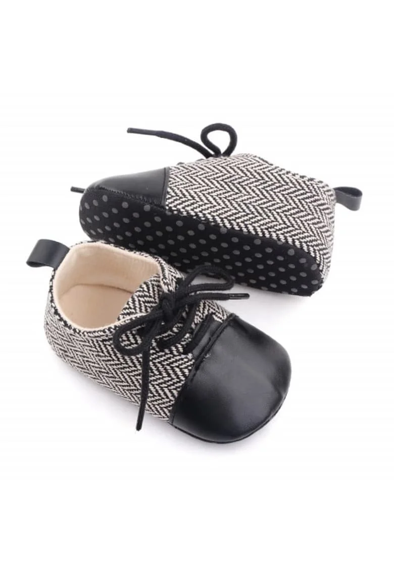 Pantofi eleganti  Model AL 20224 ZigZag, Textil, Pentru bebelusi, Baieti, 9-12, Negru cu alb, 20, Multicolor