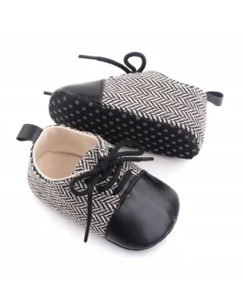 Pantofi eleganti  Model AL 20224 ZigZag, Textil, Pentru bebelusi, Baieti, 9-12, Negru cu alb, 20, Multicolor