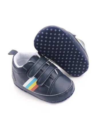 Pantofi sport  Model AL 16340 cu dungi multicolore, pentru bebelusi, Piele ecologica, Bleumarin, Bleumarin