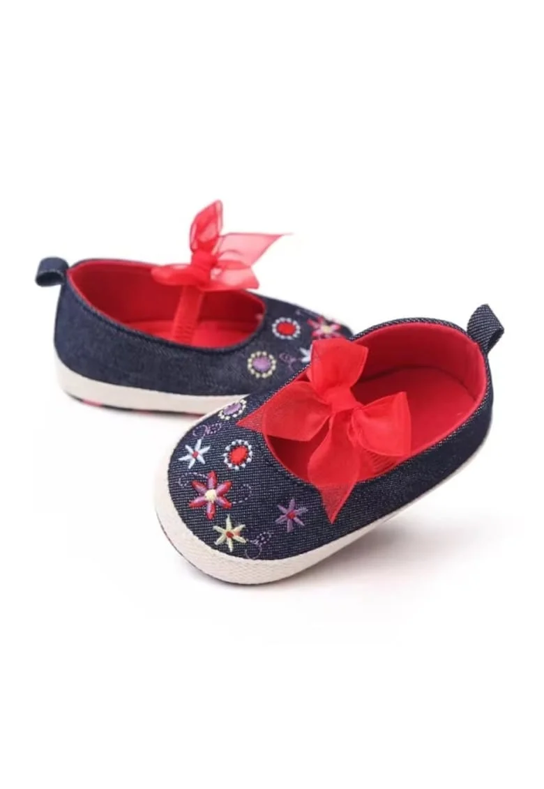 Pantofi  Model AL 14162 cu broderie florala, Textil, Fete, Denim, Bleumarin
