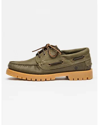 Pantofi boat din piele Newton, Kaki inchis