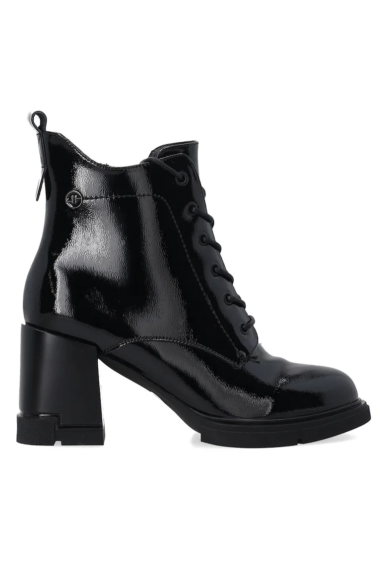 Botine din piele lacuita, cu toc masiv