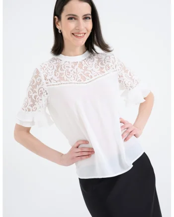 Bluza lejera cu garnituri din dantela, Alb