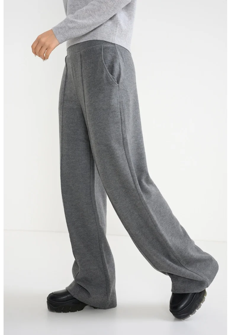 Pantaloni cu croiala ampla si pensa, Gri inchis