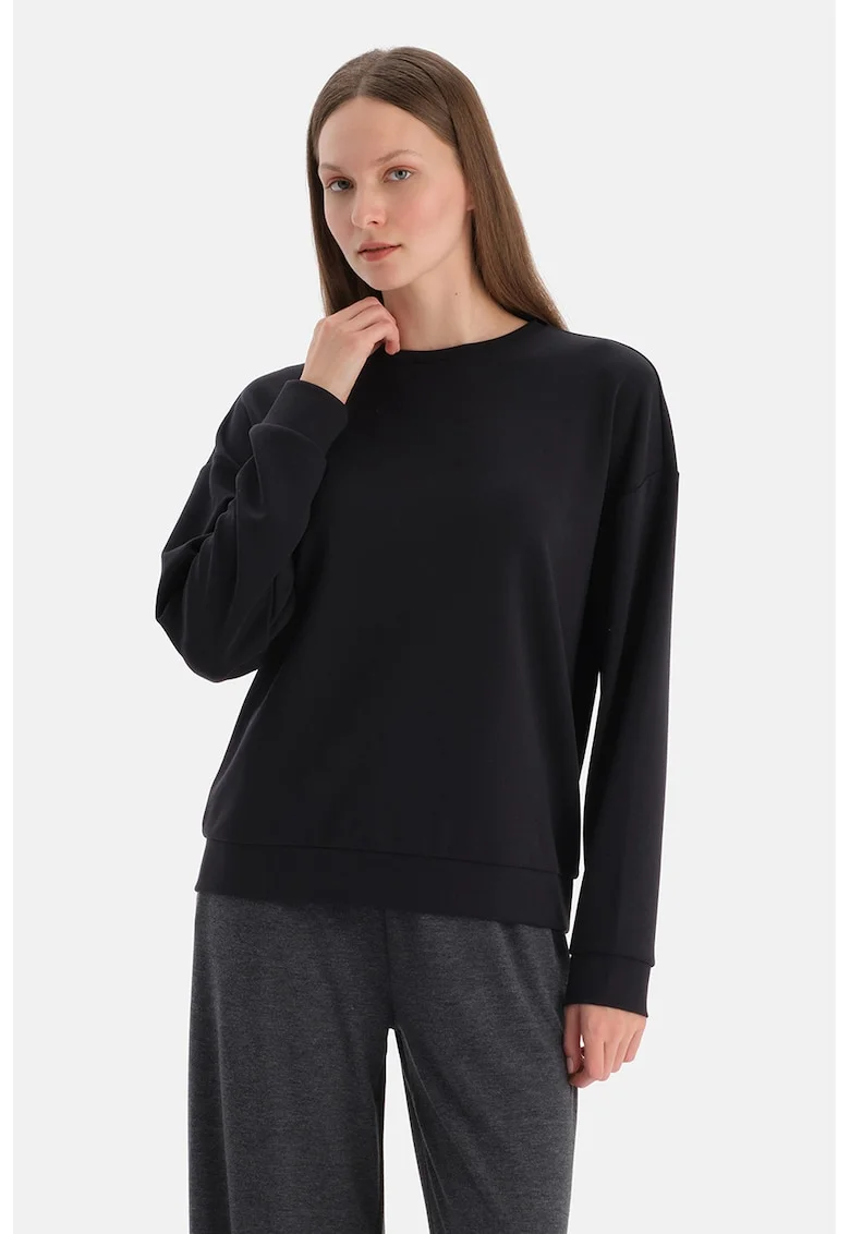 Bluza de trening din amestec de modal cu maneci cazute, Negru