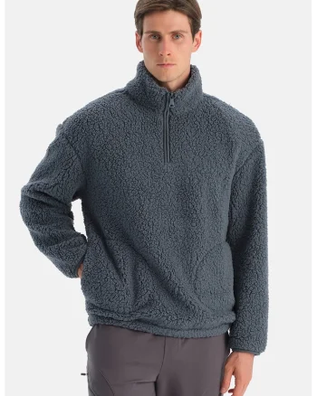 Bluza de trening din teddy cu fenta cu fermoar, Gri carbune