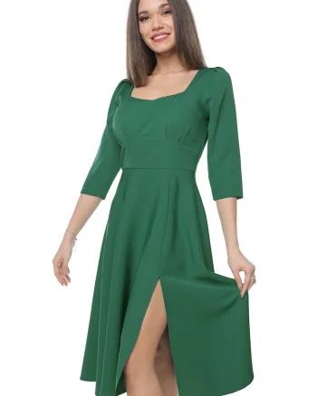 Rochie midi cu slit lateral, Verde