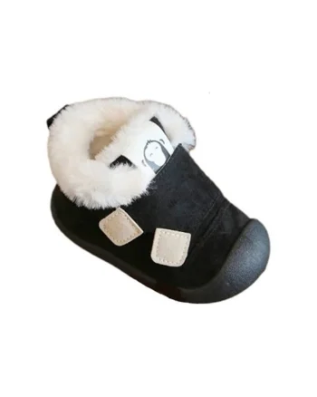 Pantofi  Imblaniti, Model Snow, Piele intoarsa, Velcro, Negru