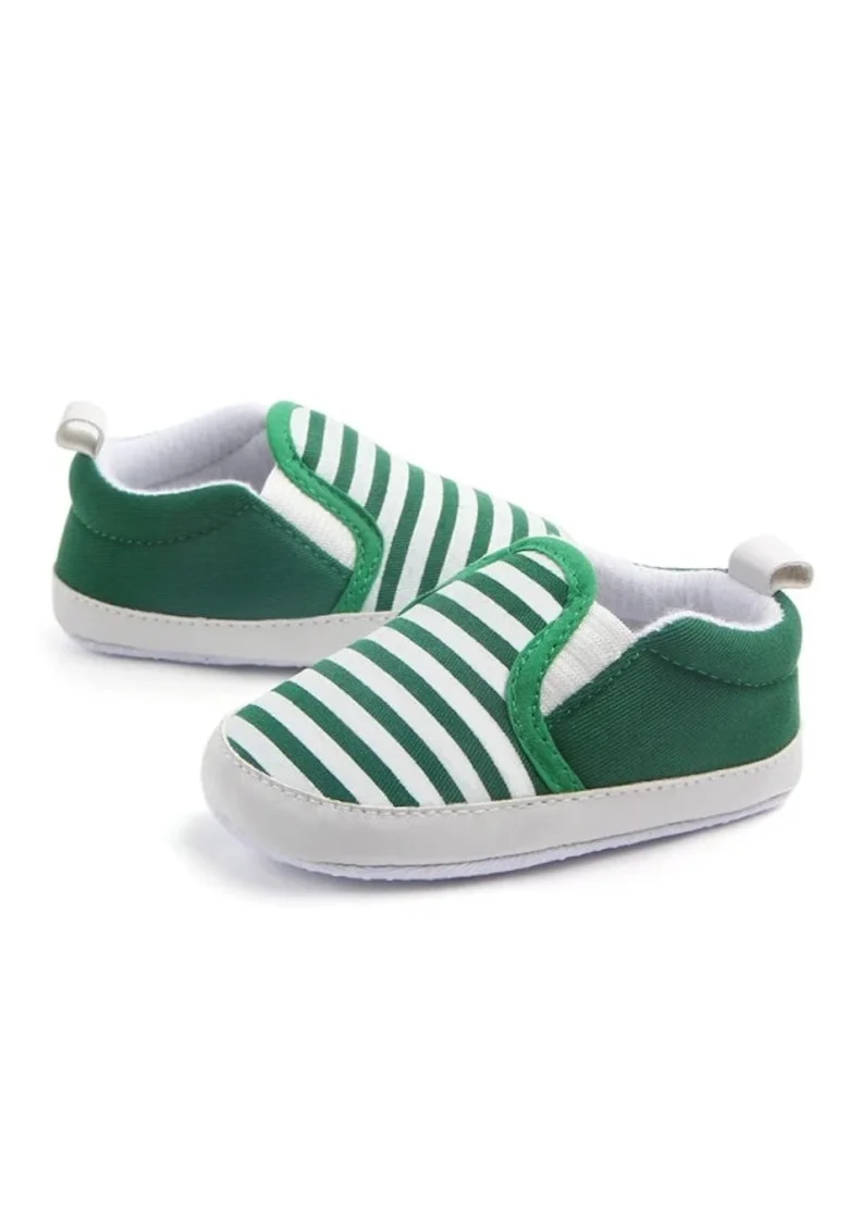 Pantofi  Cu Dungi, Tip Mocasini, Pentru Baietei, Casual, Textil, Fara inchidere, Alb, Verde