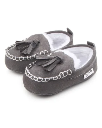 Pantofi  Imblaniti, Cu Ciucurei, Elegant, Piele intoarsa, Baieti, Fara inchidere, Gri, 6-12 luni, 19- 0