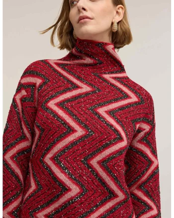 Pulover lejer cu guler inalt, Roz pastel/Rosu vermillion/Argintiu